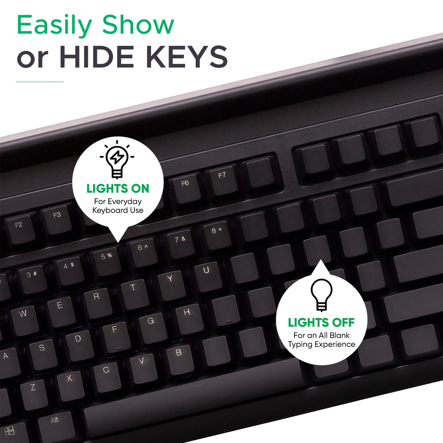 El teclado KeyMaster Learning Lights oculta la visibilidad de las teclas mientras los estudiantes aprenden mecanografía.