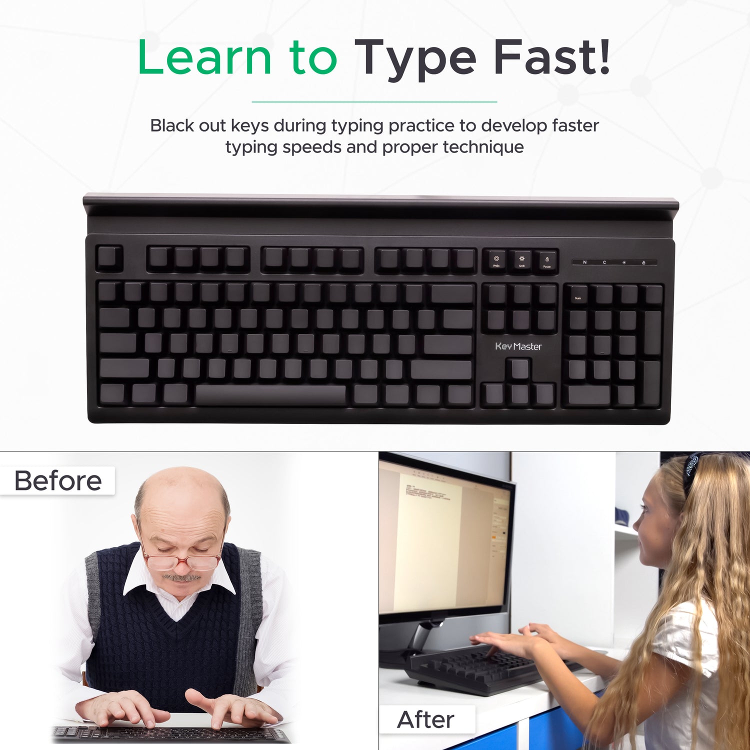 KeyMaster Learning Lights Keyboard Hides Key Visibility as Students Learn Touch-Type Mastery