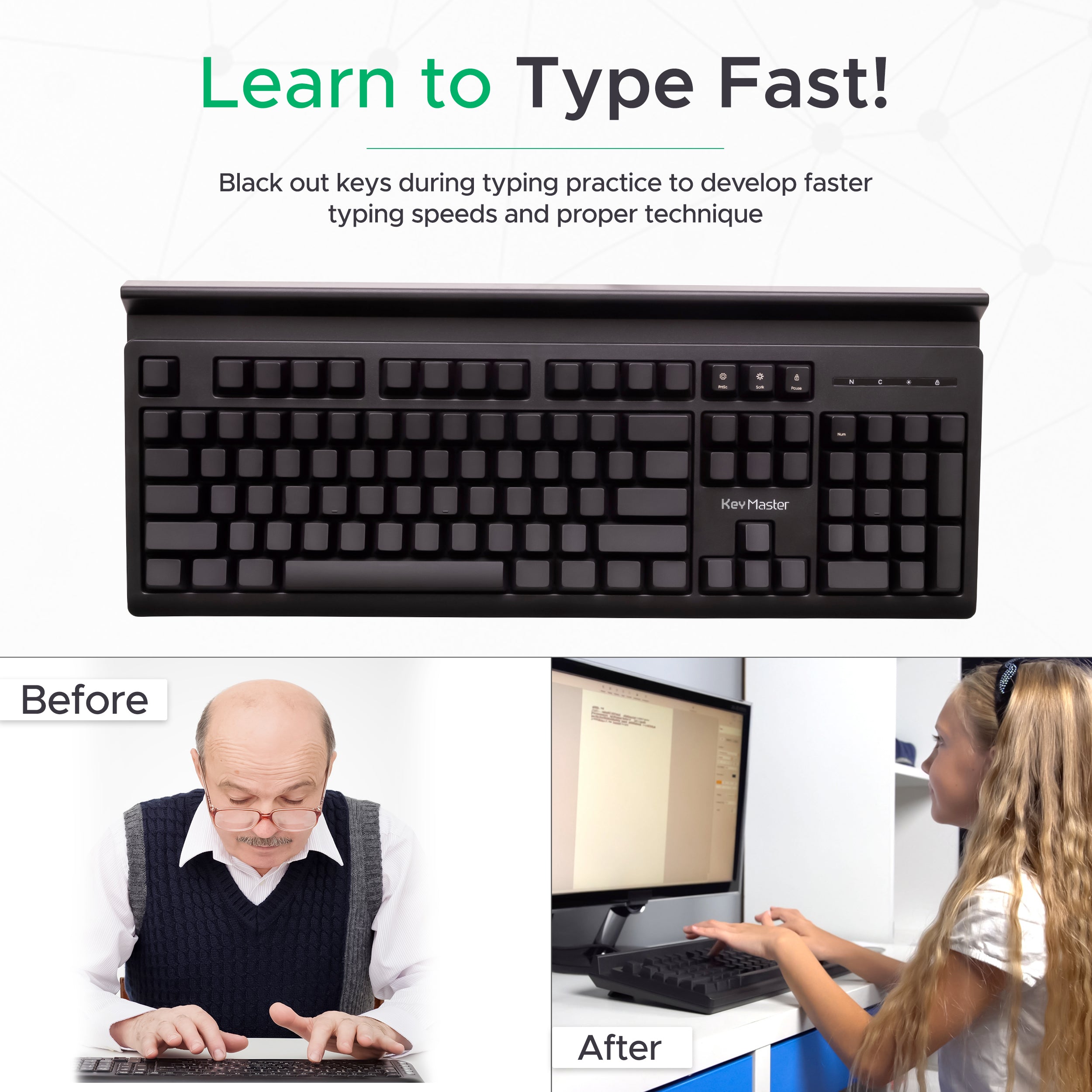 KeyMaster Learning Lights Keyboard Hides Key Visibility as Students Learn Touch Typing