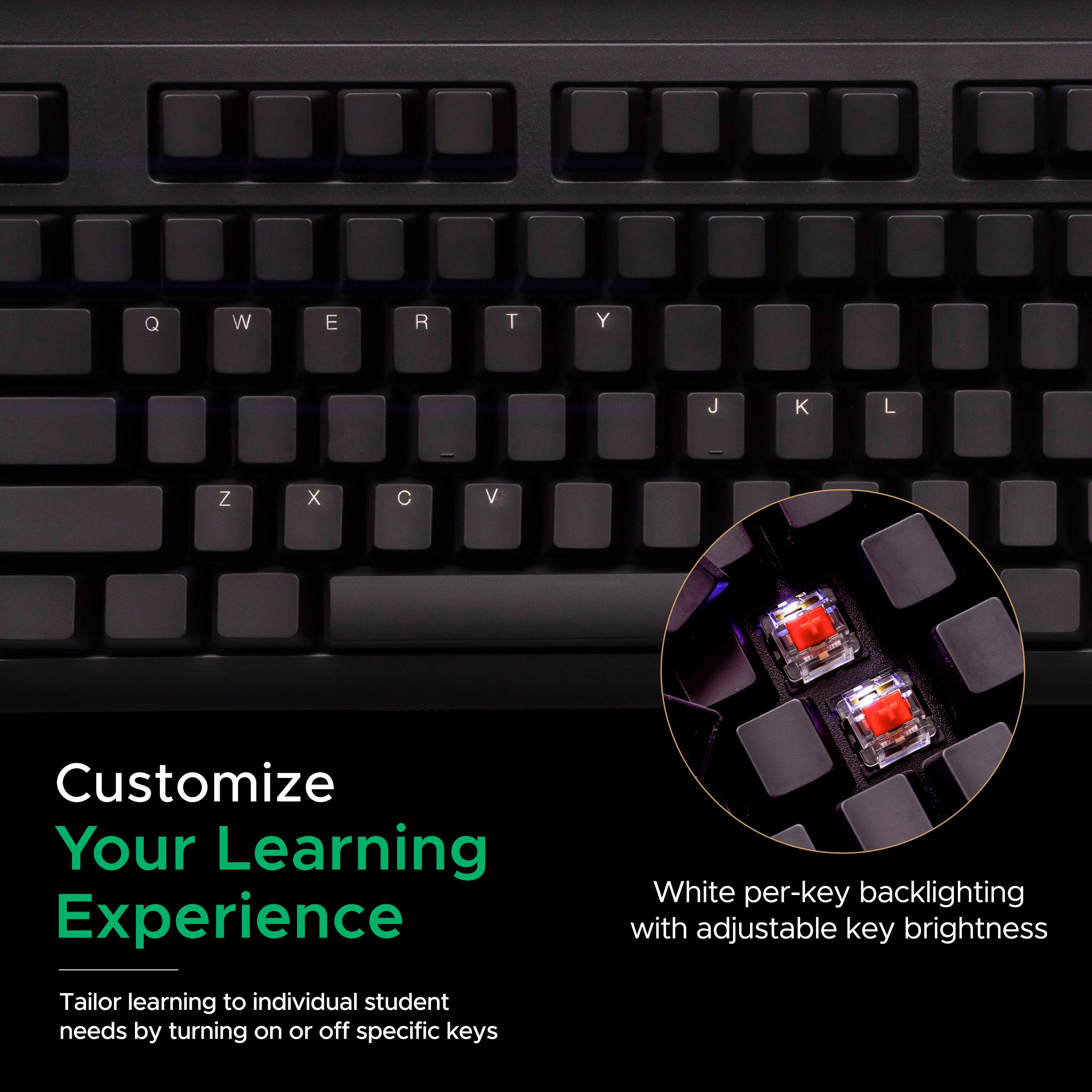 KeyMaster Learning Lights Keyboard Hides Key Visibility as Students Learn Touch-Type Mastery