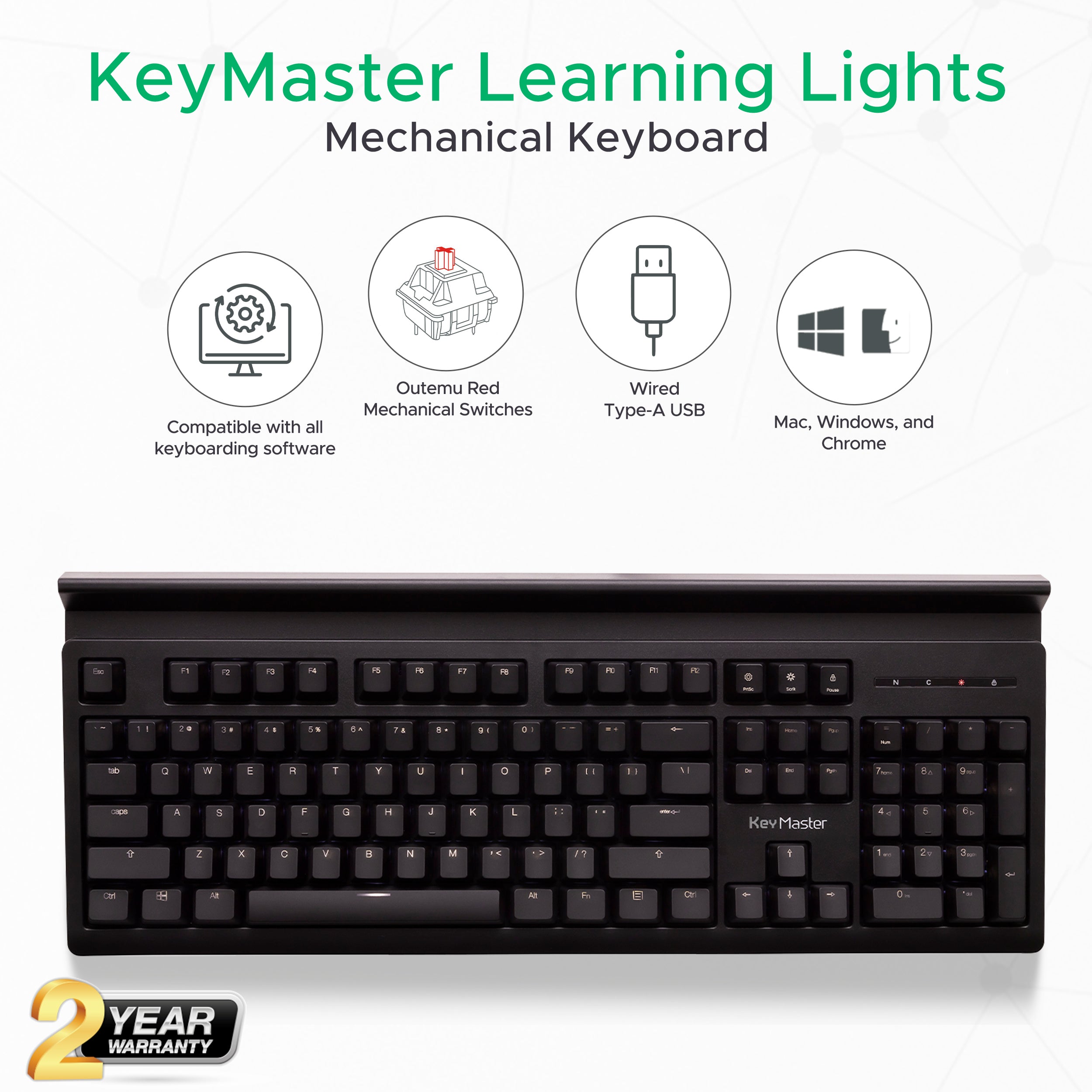 KeyMaster Learning Lights Keyboard Hides Key Visibility as Students Learn Touch Typing
