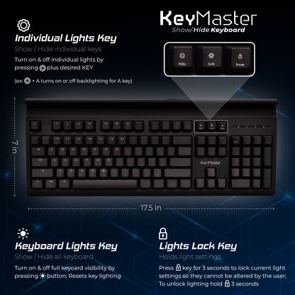 Blank or Visible Keys | Mechanical Wired PC Gaming Keyboard by Keymaster | Shine Through Keycaps with Custom Key Lighting | Backlit White LED with Show/Hide Light Up Keys | Silent Linear Switches