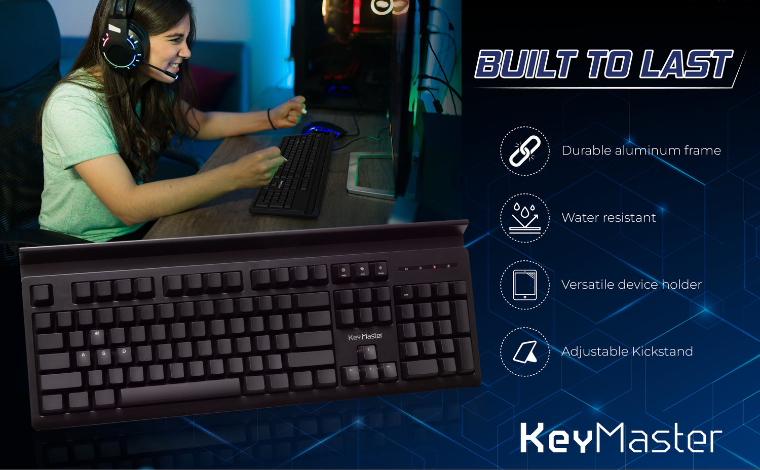 Blank or Visible Keys | Mechanical Wired PC Gaming Keyboard by Keymaster | Shine Through Keycaps with Custom Key Lighting | Backlit White LED with Show/Hide Light Up Keys | Silent Linear Switches
