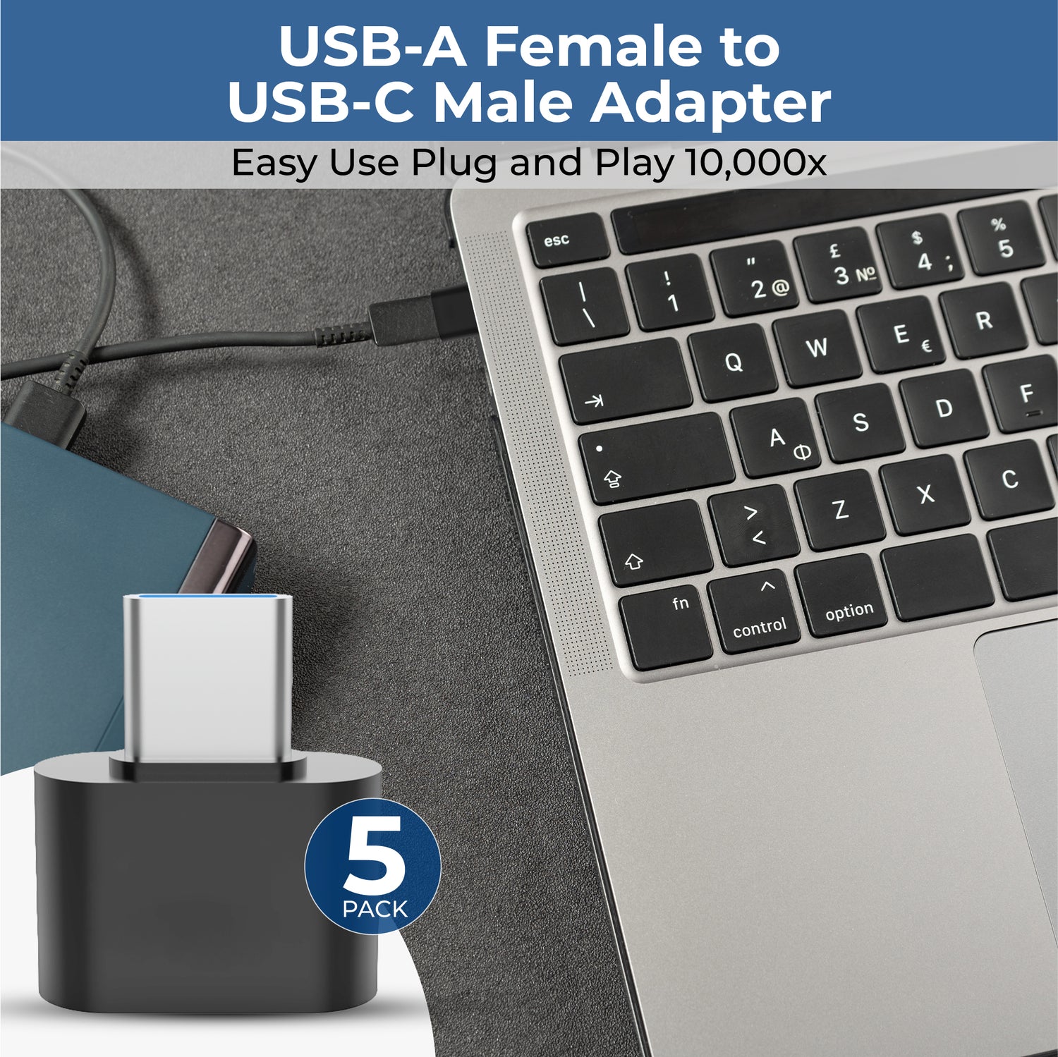 5 PACK USB-A Female to USB-C Male Adapter