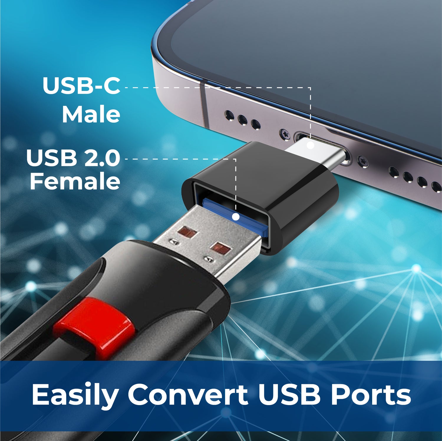 5 PACK USB-A Female to USB-C Male Adapter