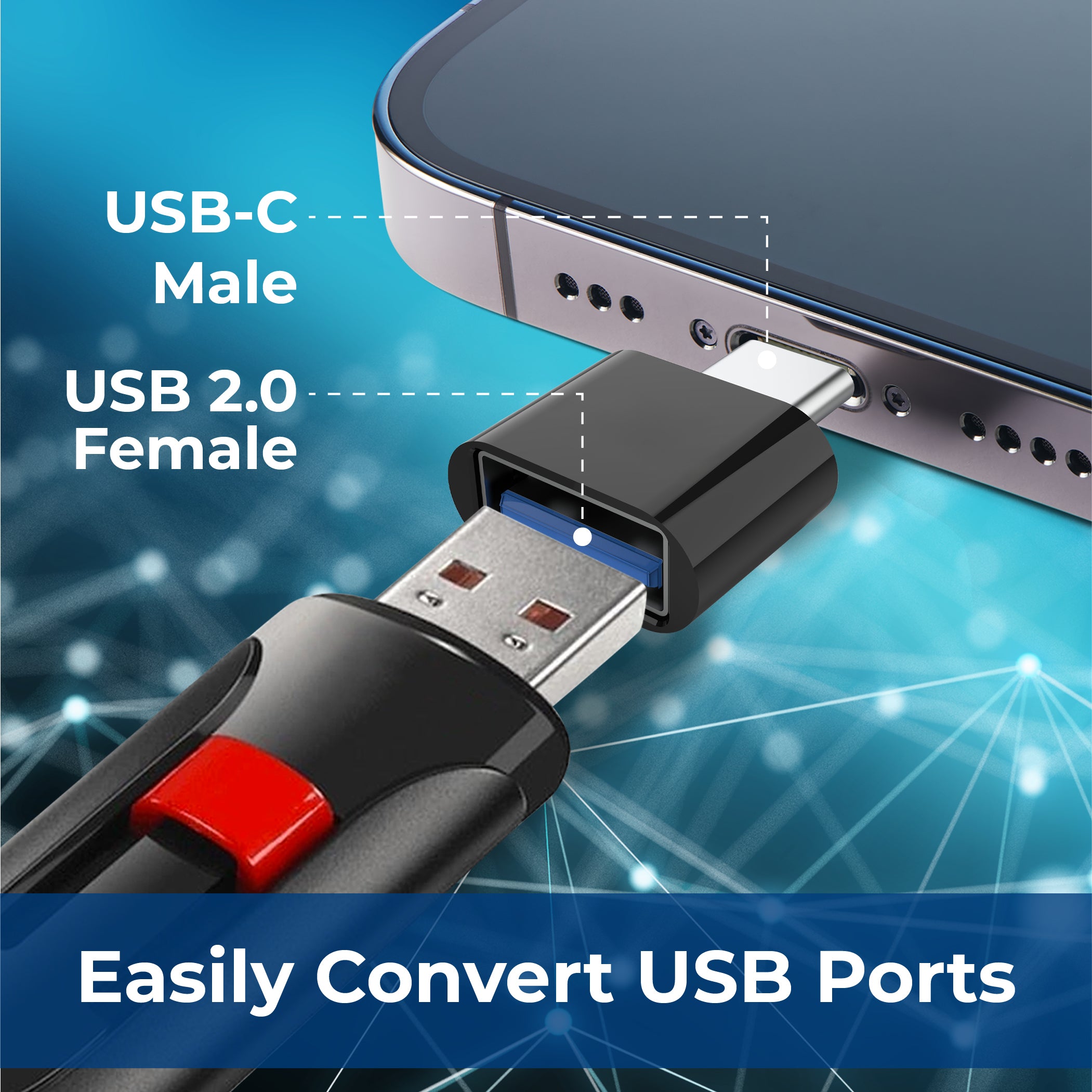 5 PACK USB-A Female to USB-C Male Adapter