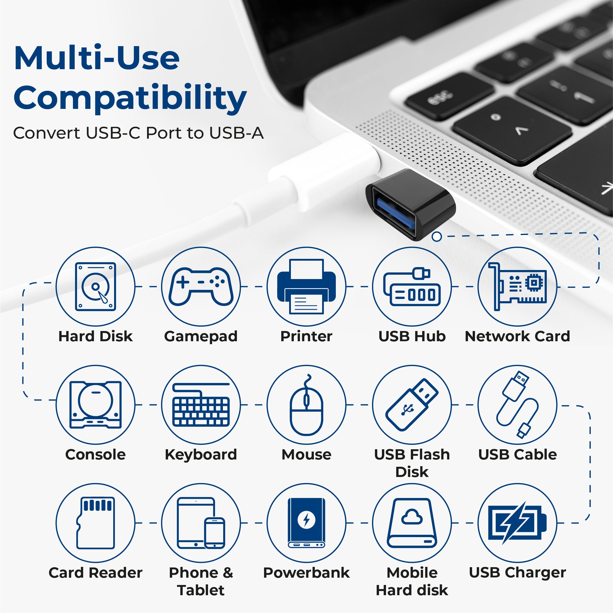 5 PACK USB-A Female to USB-C Male Adapter